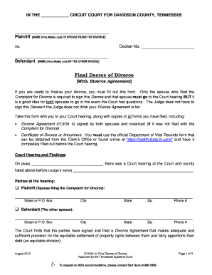 Tennessee Final Decree of Divorce