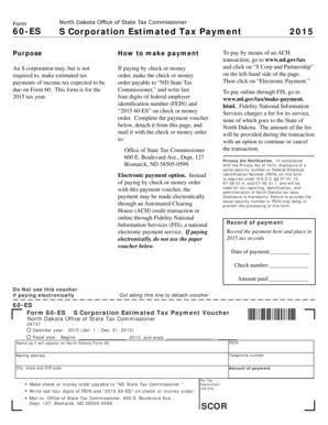 North Dakota S Corporation Estimated Tax Payment Form 60-ES