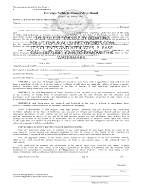 California Foreign Vehicle Ownership Bond