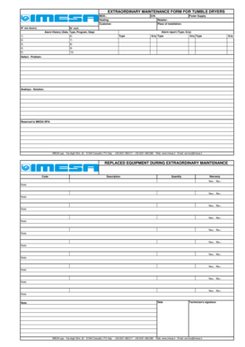 Extraordinary Maintenance Form for Tumble Dryers