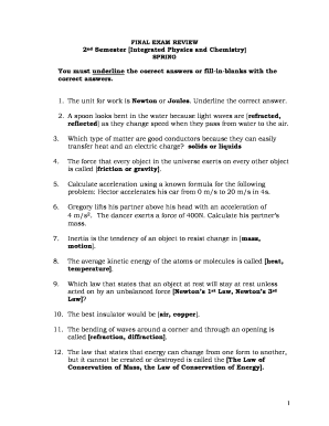 Physics and Chemistry Final Exam Review