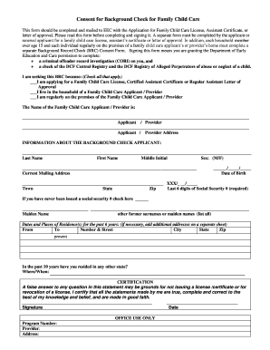 Consent for Background Check for Family Child Care