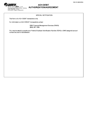 Virginia DMV ACH Debit Authorization Agreement