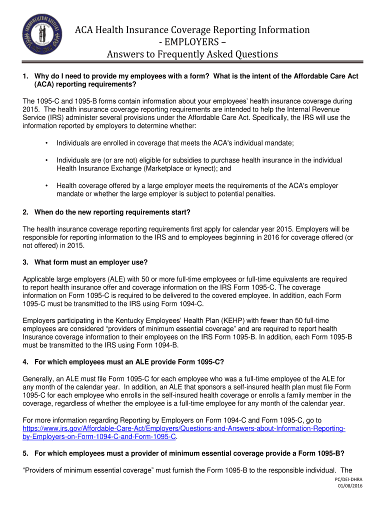 Fillable Online personnel ky ACA Health Insurance Coverage Reporting