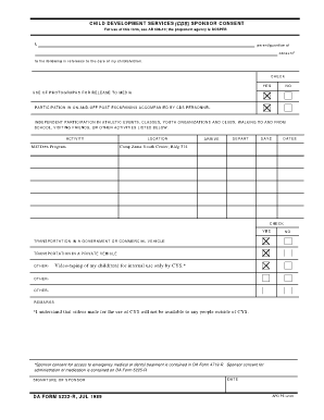 Child Development Services Sponsor Consent Form