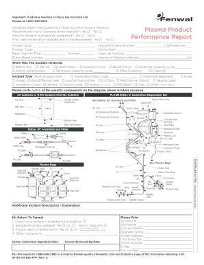 Fenwal Plasma Product Performance Report