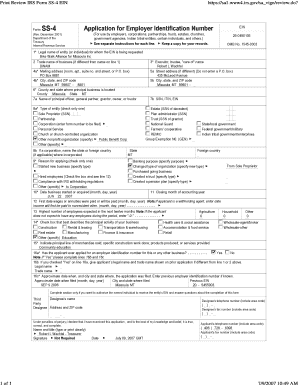 IRS Form SS-4 Application for Employer Identification Number