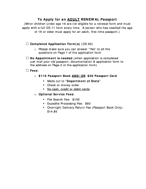 US Adult Passport Renewal Form DS-82