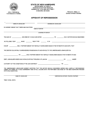 Affidavit of Repossession