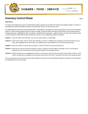 Inventory Control Sheet