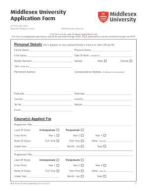 Middlesex University Application Form