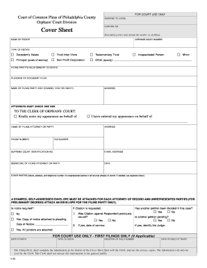 Orphans' Court Cover Sheet