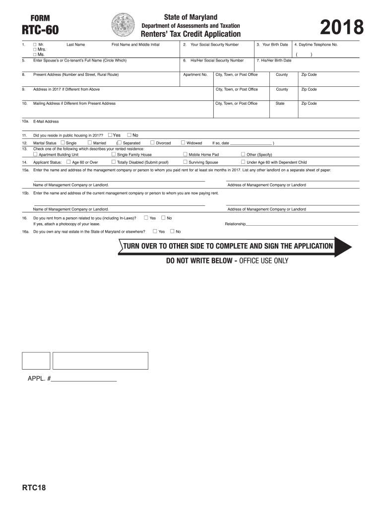 Maryland Renters Tax Credit Fill And Sign Printable Template Online 