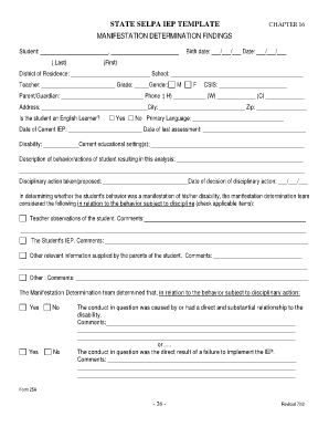 State SELPA IEP Manifestation Determination Form