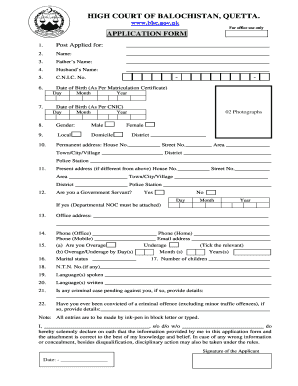 High Court of Balochistan Application Form