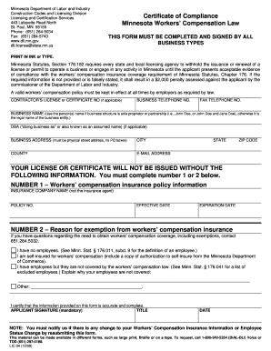 Minnesota Workers' Compensation Certificate of Compliance