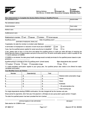 COBRA Continuation of Group Health Coverage Election Form