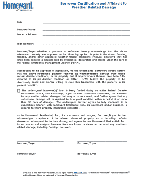 Borrower Certification and Affidavit for Weather Related Damage