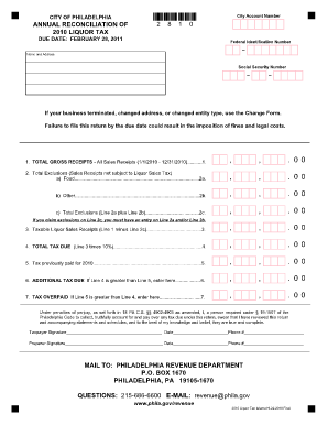Philadelphia 2010 Liquor Tax Form
