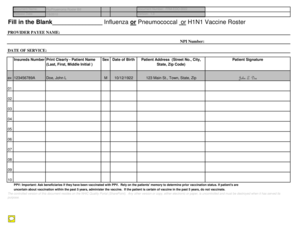 Influenza Pneumococcal Vaccine Roster Form