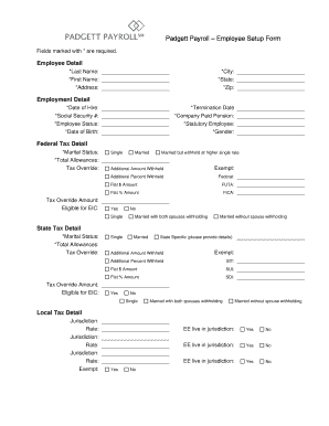 Padgett Payroll Employee Setup Form