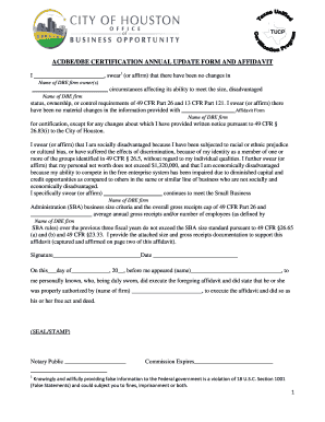 DBE Certification Annual Update Form and Affidavit