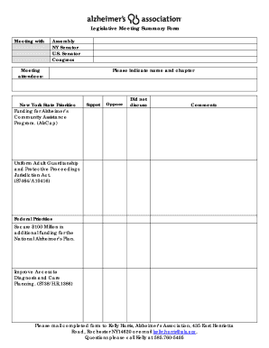 Legislative Meeting Summary Form
