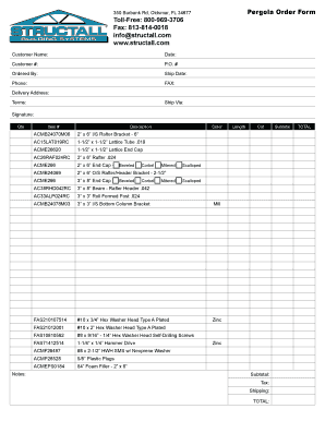 Pergola Order Form
