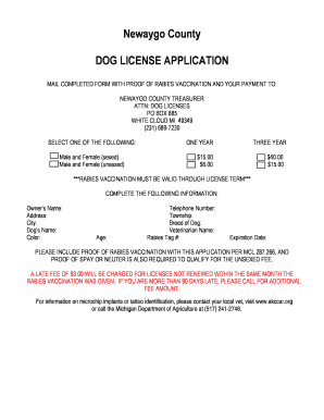 Newaygo County Dog License Application