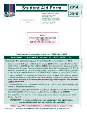 Student Aid Form 2014