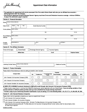John Hancock Appointment Application Form