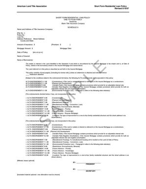 ALTA Short Form Residential Loan Policy