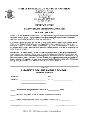 Cigarette Dealer's License Renewal Application