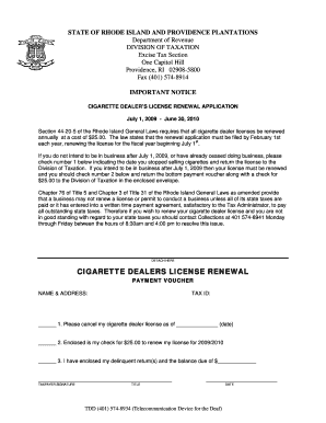 Cigarette Dealer's License Renewal Application