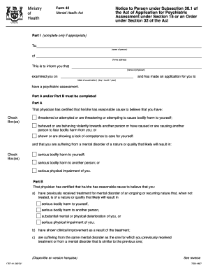 Ontario Mental Health Act Notice to Person