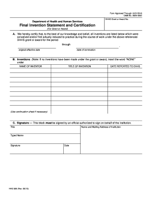 Final Invention Statement and Certification Form HHS 568