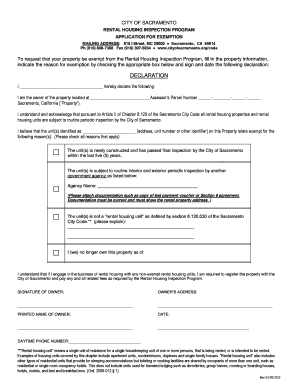 Sacramento Rental Housing Inspection Exemption Application