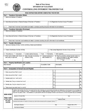 New Jersey Controlling Interest Transfer Tax Form