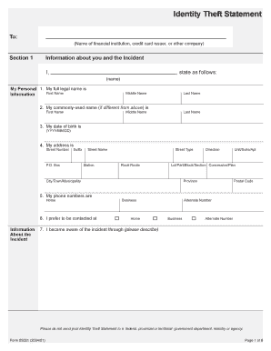 Identity Theft Statement