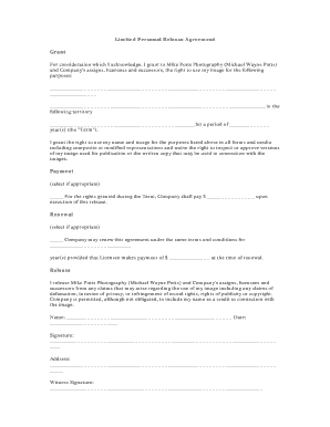 Limited Personal Release Agreement