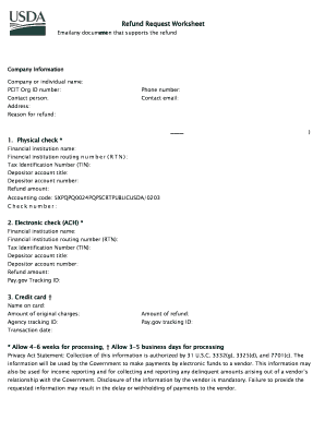USDA Refund Request Worksheet