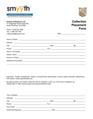 Smyyth Collections Debt Collection Form
