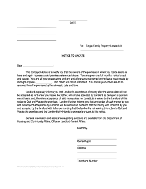 Notice to Vacate for Single-Family Property