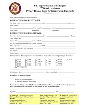 Privacy Release Form for Immigration Casework
