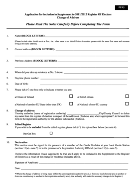 Ireland Change of Address for Register of Electors