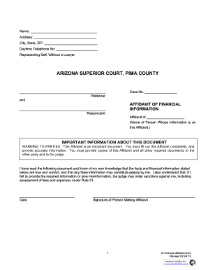 Arizona Financial Affidavit Form