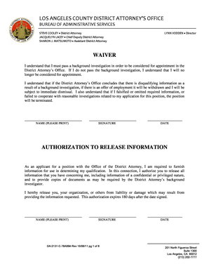Los Angeles County District Attorney Employment Waiver and Authorization
