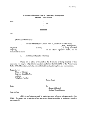 Pennsylvania Subpoena Form