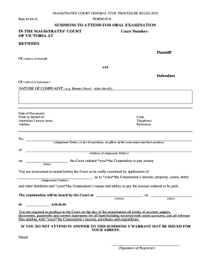 Summons to Attend for Oral Examination