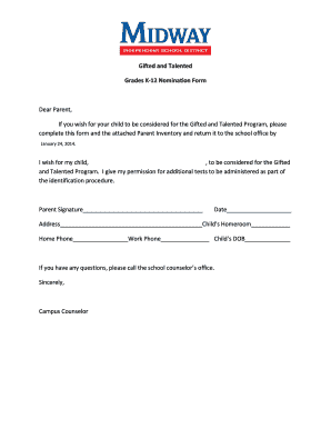 Gifted and Talented Program Nomination Form